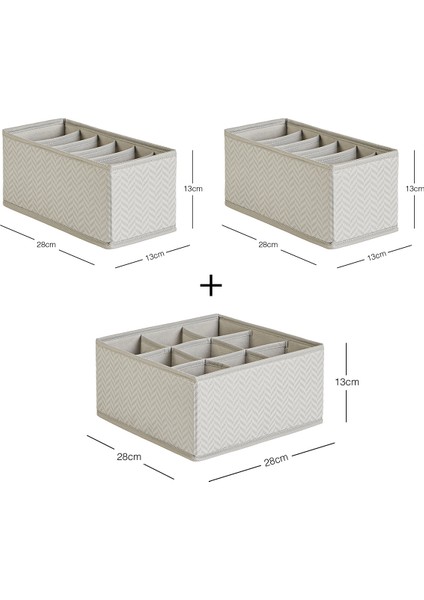 3'lü Bölmeli Petek Gri Çekmece İçi Dolap Çamaşır Düzenleyici Katlanır Saklama Kutusu Organizer Set