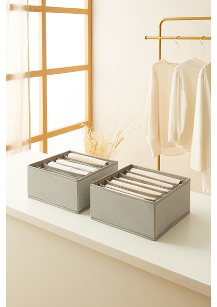 2'li 6 Bölmeli Gri Çekmece İçi Dolap Çamaşır Düzenleyici Katlanır Saklama Kutusu Organizer Set