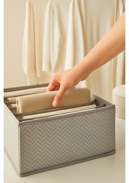 2'li 6 Bölmeli Gri Çekmece İçi Dolap Çamaşır Düzenleyici Katlanır Saklama Kutusu Organizer Set