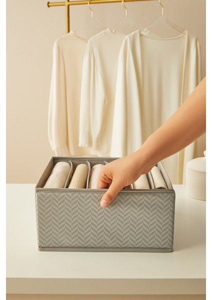 2'li 6 Bölmeli Gri Çekmece İçi Dolap Çamaşır Düzenleyici Katlanır Saklama Kutusu Organizer Set