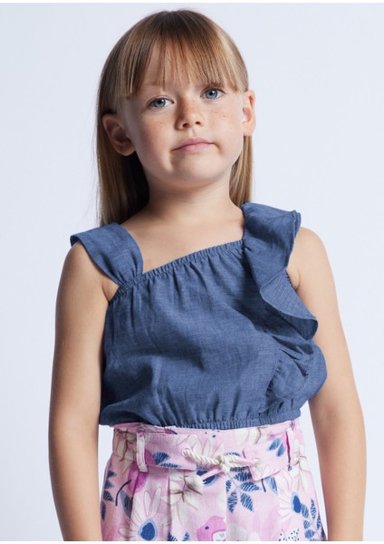 Kız Çocuk Fırfırlı Bluz-Mavi