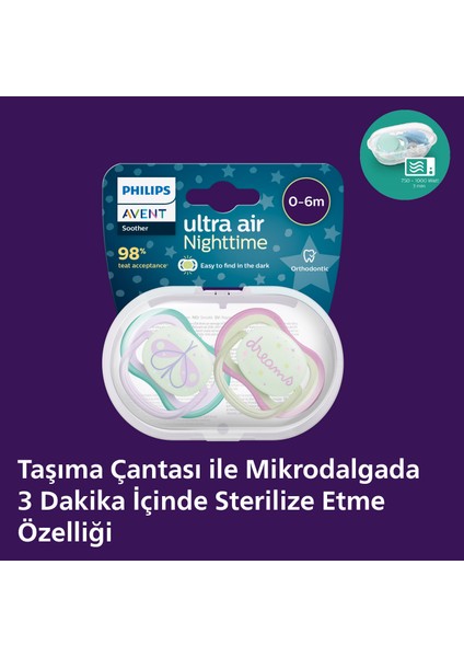 Philips Avent Ultra Air Gece Emziği 0-6 Ay, 2'li Paket, Kız SCF376/19