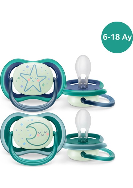 Philips Avent Ultra Air Gece Emziği 6-18 Ay, 2'li Paket, Erkek SCF376/13