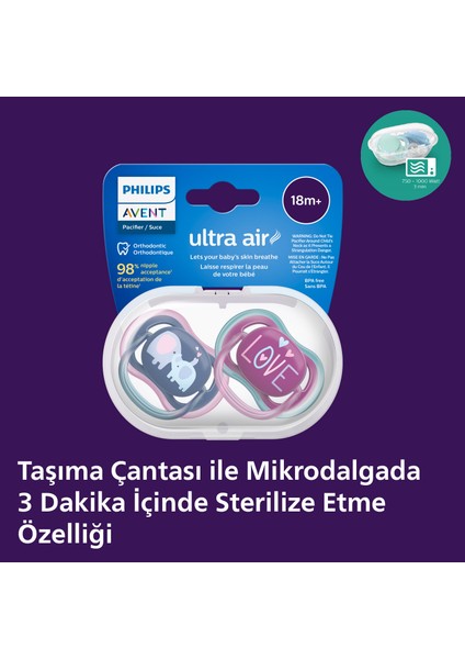 Philips Avent Ultra Air Emzik 18+ Ay,  2'li Paket, Kız SCF349/22