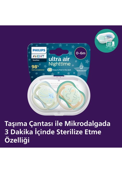 Philips Avent Ultra Air Gece Emziği 0-6 Ay, 2'li Paket, Erkek SCF376/18