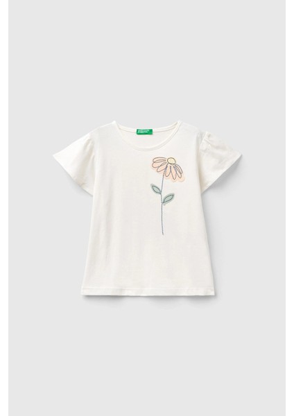 Kız Çocuk Kısa Kollu T-Shirt - Beyaz