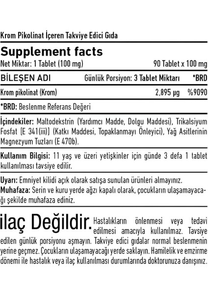 Krom Pikolinat 100MG 90 Tablet fiyatları