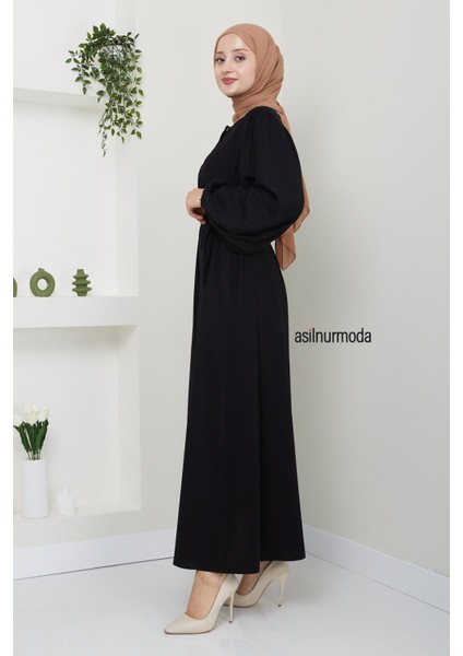 Hale Omuz Pileli Balon Kol Ferace Siyah modelleri