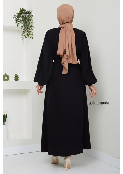 Hale Omuz Pileli Balon Kol Ferace Siyah fırsatları