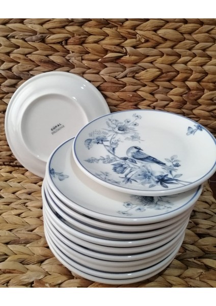 Porselen Kuş Model 12 Adet 19 cm Pasta Tabak