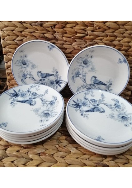 Porselen Kuş Model 12 Adet 19 cm Pasta Tabak modelleri