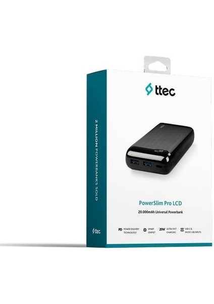 Powerslim Pro LCD 20.000 Mah Pd 20W Taşınabilir Şarj Aleti / Powerbank Usb-C Giriş/çıkış 2BB186S Siyah