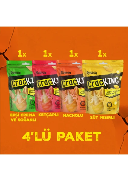 Qavruq Kuruyemiş Crackıng Çıtır Kaplamalı Çekirdek Içi 4'lü Paket