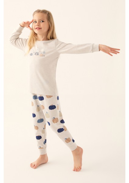 Balkabağı Bej Melanj Kız Çocuk Pijama Takımı
