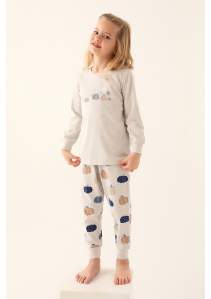 Balkabağı Bej Melanj Kız Çocuk Pijama Takımı