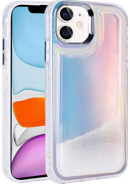Apple iPhone 11 Kılıf Airbagli Renkli Arka Yüzey Boncuk Tasarımlı Kumul Kapak Şeffaf