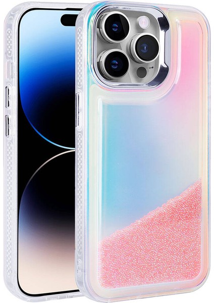 Apple iPhone 14 Pro Max Kılıf Airbagli Renkli Arka Yüzey Boncuk Tasarımlı Kumul Kapak Pembe