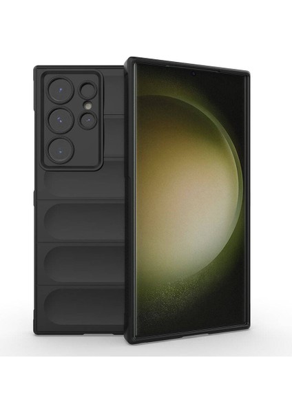 Galaxy S24 Ultra Kılıf Esnek Tpu Oyuklu Arka Yüzey Tasarımlı Etnik Silikon Kapak Siyah