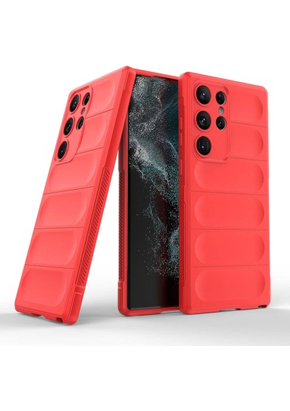 Galaxy S23 Ultra Kılıf Esnek Tpu Oyuklu Arka Yüzey Tasarımlı Etnik Silikon Kapak Kırmızı modelleri