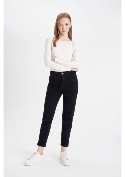 Comfort Mom Yüksek Bel Rahat Kalıp Hafif Dar Paça Bilek Boy Jean Pantolon D4305AX24AU fırsatları