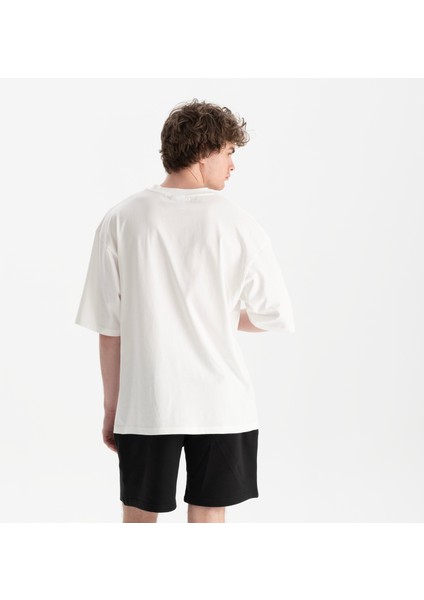 Erkek Beyaz Oversize Bisiklet Yaka Organik Pamuk T-Shirt modelleri