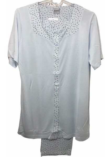 NENA-24643-BAYAN Önden Açık Kısa Kollu Pijama Takımı-Mavi