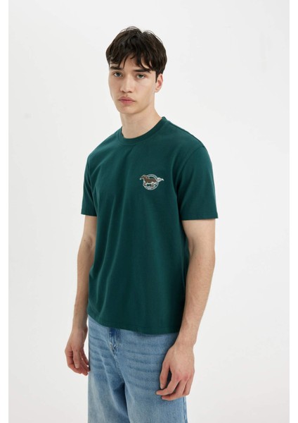 Regular Fit Bisiklet Yaka Sırt Baskılı Kısa Kollu Tişört C5672AX24HS