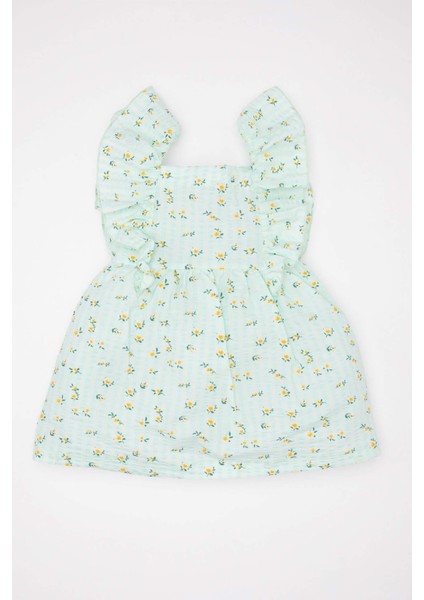 Kız Bebek Çiçekli Kısa Kollu Poplin Elbise C7244A524SM