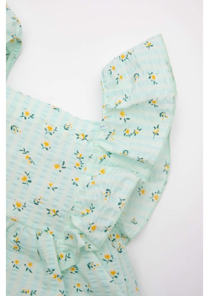 Kız Bebek Çiçekli Kısa Kollu Poplin Elbise C7244A524SM