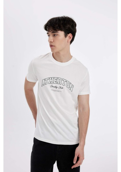 Slim Fit Dar Kesim Bisiklet Yaka Baskılı Kısa Kollu Tişört C5674AX24HS