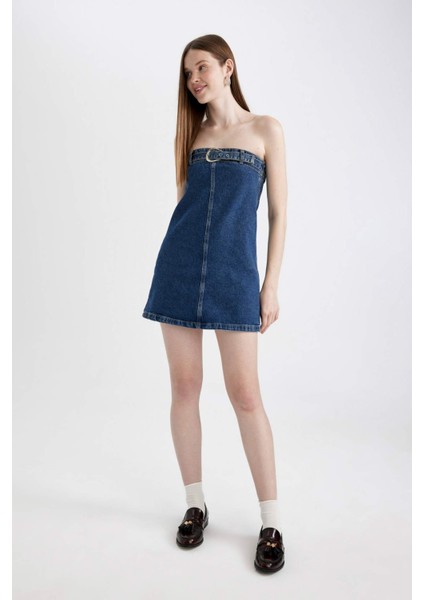 Fashion Fit Straplez Jean Mini Elbise C5658AX24SP fiyatları