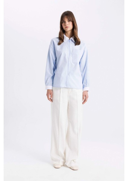 Relax Fit Fermuarlı Poplin Uzun Kollu Gömlek Tunik C7826AX24SM