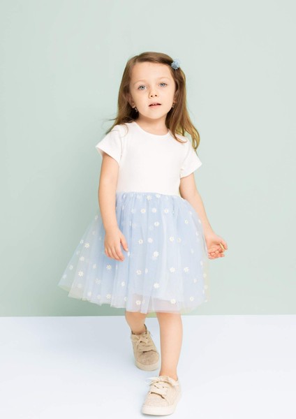 Kız Bebek Çiçekli Fitilli Kaşkorse Kısa Kollu Tütü Elbise C5985A524SM