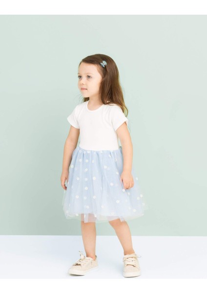 Kız Bebek Çiçekli Fitilli Kaşkorse Kısa Kollu Tütü Elbise C5985A524SM