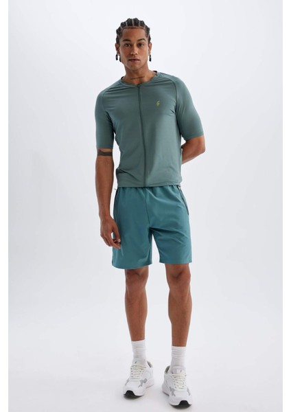 Slim Fit Dar Kesim Bisiklet Yaka Fermuarlı Ağır Kumaş Sporcu Kısa Kollu Tişört B5144AX24SP fiyatları