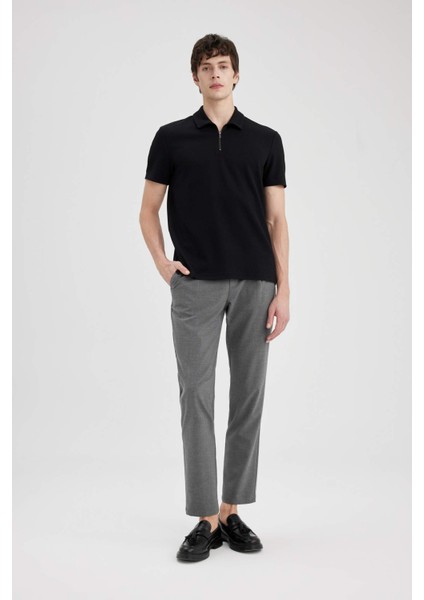Regular Fit Yarım Fermuarlı Kısa Kollu Pilise Siyah Polo Tişört B7355AX24SP