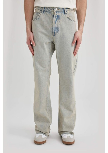 Flare Fit Bol Kalıp Normal Bel Geniş Paça Soluk Efektli Jean Pantolon B8326AX24SM