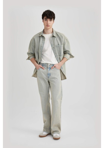 Flare Fit Bol Kalıp Normal Bel Geniş Paça Soluk Efektli Jean Pantolon B8326AX24SM fiyatları