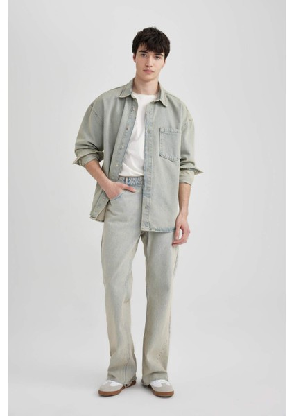 Flare Fit Bol Kalıp Normal Bel Geniş Paça Soluk Efektli Jean Pantolon B8326AX24SM modelleri