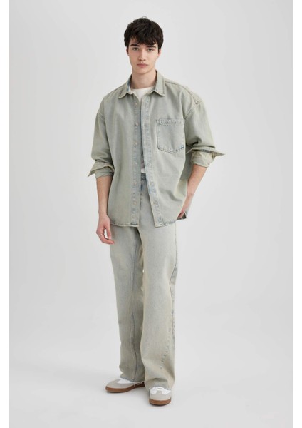 Flare Fit Bol Kalıp Normal Bel Geniş Paça Soluk Efektli Jean Pantolon B8326AX24SM fırsatları