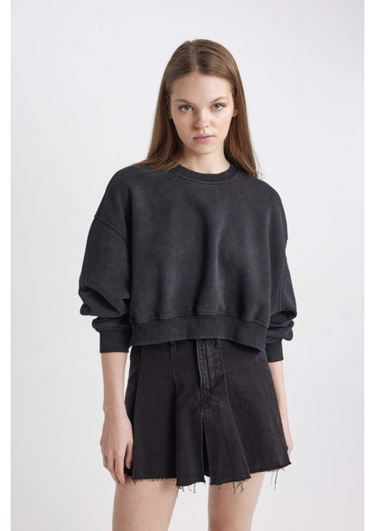 Coool Crop Kalın Kumaş Yıkamalı Soluk Efektli Sweatshirt C2119AX24SP