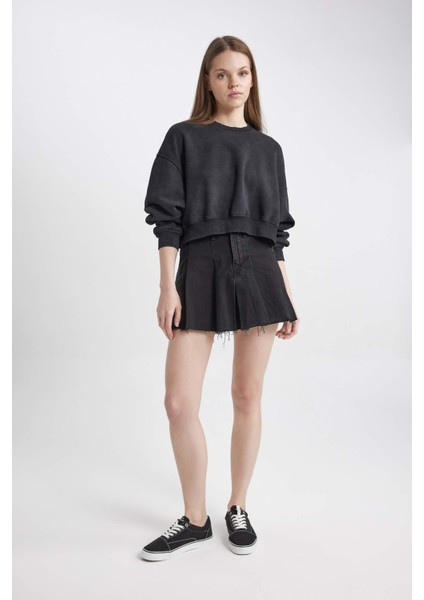 Coool Crop Kalın Kumaş Yıkamalı Soluk Efektli Sweatshirt C2119AX24SP
