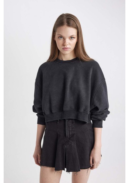 Coool Crop Kalın Kumaş Yıkamalı Soluk Efektli Sweatshirt C2119AX24SP