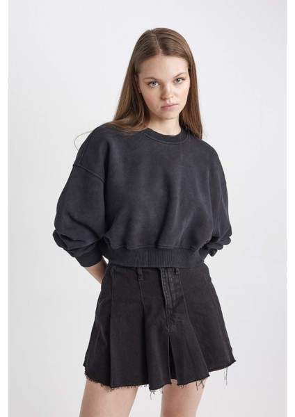 Coool Crop Kalın Kumaş Yıkamalı Soluk Efektli Sweatshirt C2119AX24SP