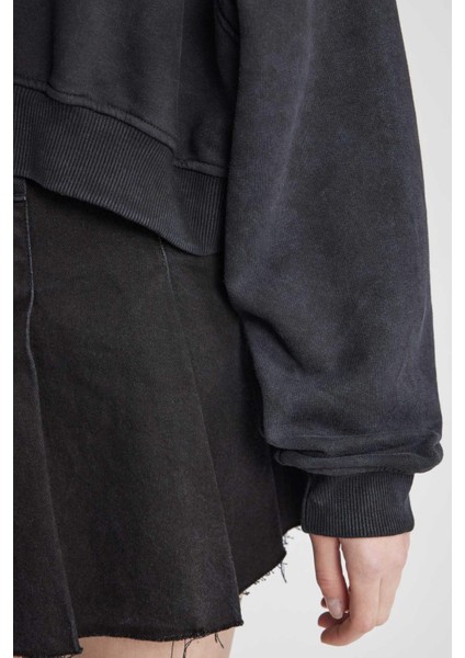 Coool Crop Kalın Kumaş Yıkamalı Soluk Efektli Sweatshirt C2119AX24SP