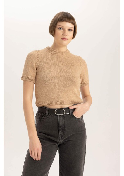 Fitted Bisiklet Yaka Kısa Kollu Triko Kazak C2056AX23CW modelleri