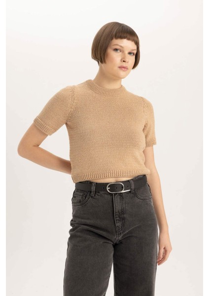 Fitted Bisiklet Yaka Kısa Kollu Triko Kazak C2056AX23CW indirimleri