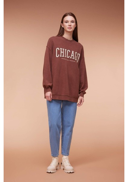 Bisiklet Yaka Baskılı İçi Yumuşak Tüylü Sweatshirt Tunik B5053AX23WN fiyatları