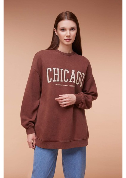 Bisiklet Yaka Baskılı İçi Yumuşak Tüylü Sweatshirt Tunik B5053AX23WN modelleri