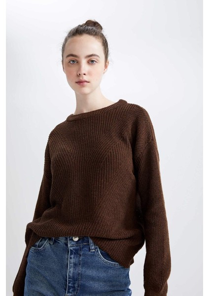 Regular Fit Basic Selanik Örgülü Triko Kazak H6905AZ22AU fırsatları